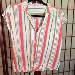Old Navy Striped Button-Down Shirt - Red, Blue, Cream